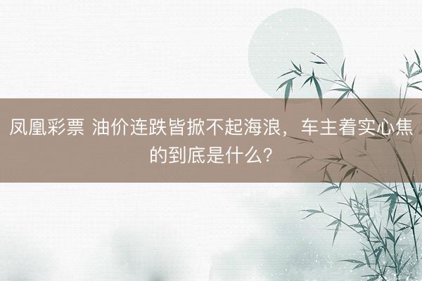 凤凰彩票 油价连跌皆掀不起海浪，车主着实心焦的到底是什么？